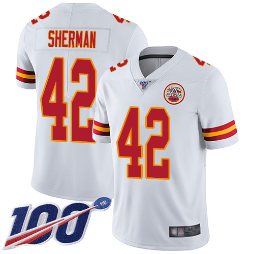 Men Kansas City Chiefs #42 Sherman Anthony White Vapor Untouchable Limited Player 100th Season Nike NFL Jersey